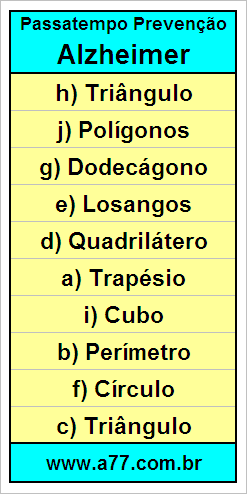 Palavras Cruzadas Para Idosos Tema Geometria