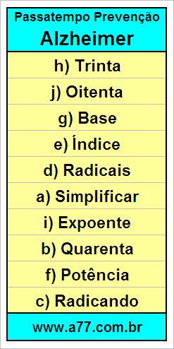 Palavras Cruzadas Para Idosos Tema Matemática