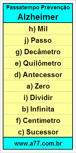 Palavras Cruzadas Para Idosos Tema Matemática