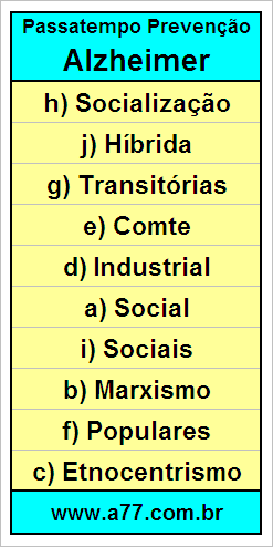 Palavras Cruzadas Para Idosos Tema Sociologia