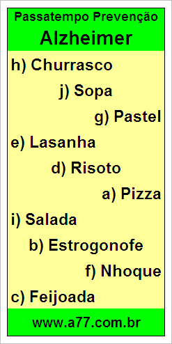 Palavras Cruzadas Para Idosos Tema Pratos Culinários