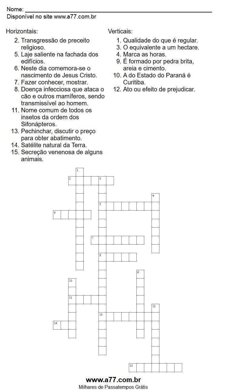 Palavras Cruzadas Para Imprimir de Conhecimentos Gerais