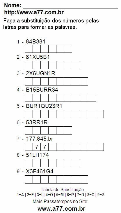 Passatempo Enigma de Palavras e Letras Para Imprimir