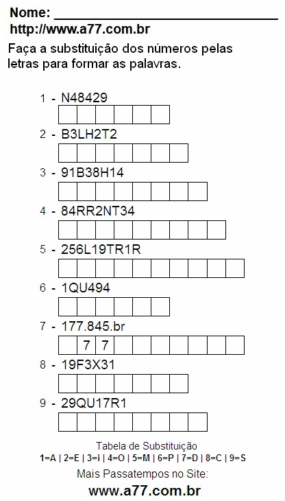 Passatempo Fácil Com Letras e Números Para Imprimir