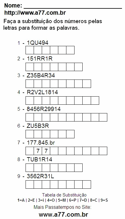 Passatempo Educativo Com Números e Letras Para Imprimir