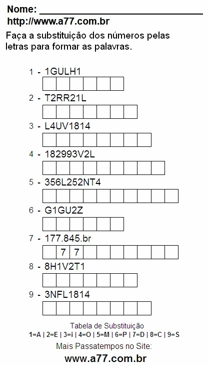 Fazer a Impressão de Passatempo Com Letras e Palavras