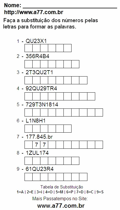 Passatempo Para Imprimir Com Letras e Números