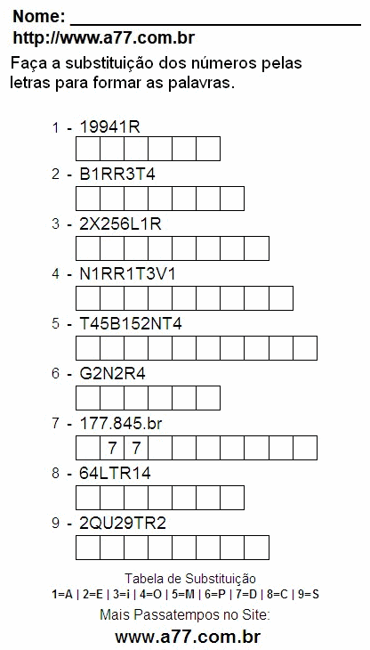 Passatempo Enigma de Palavras e Letras Para Ser Impresso