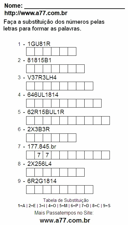 Passatempo Grátis Com Números, Letras e Palavras Para Impressão