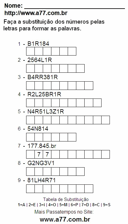 Fazer a Impressão de Passatempo Com Letras e Números