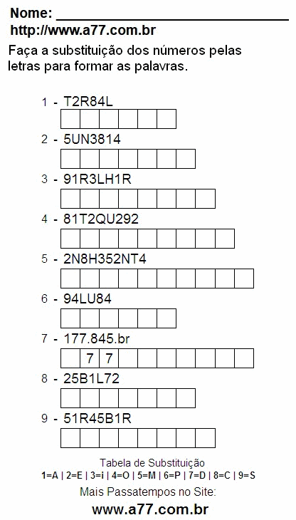 Passatempo Para Imprimir Com Letras e Números