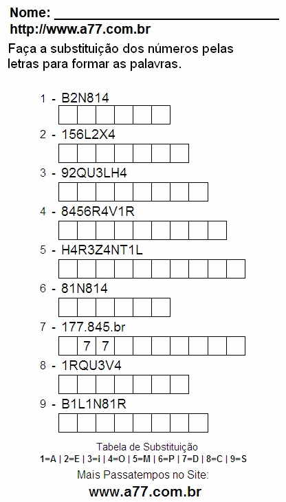 Passatempo Para Impressão Com Letras e Números