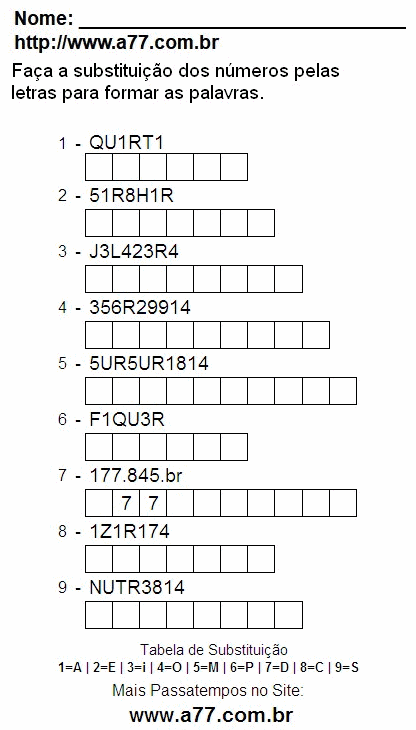 Passatempo Grátis Com Números e Palavras Para Imprimir