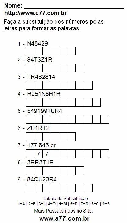 Passatempo Enigma de Palavras e Letras Para Ser Impresso