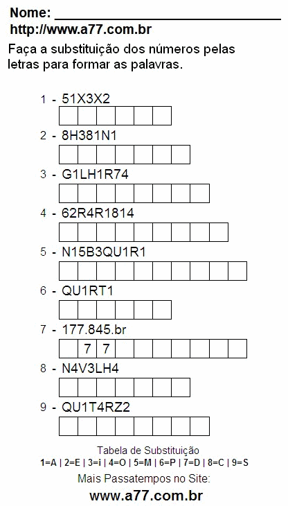 Passatempo Enigma de Palavras e Letras Para Impressão