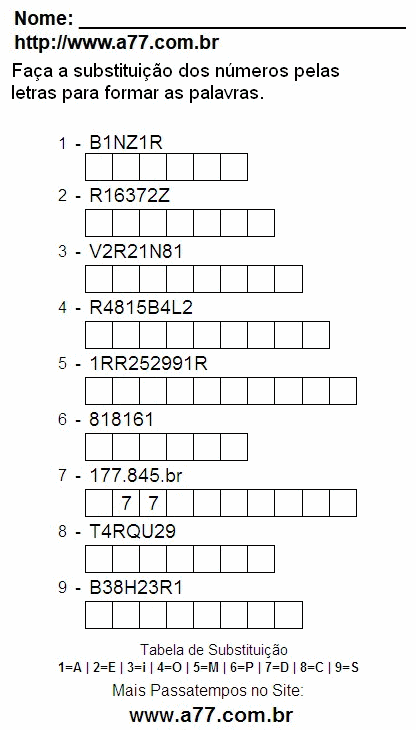 Passatempo Enigma de Palavras e Letras Para Imprimir