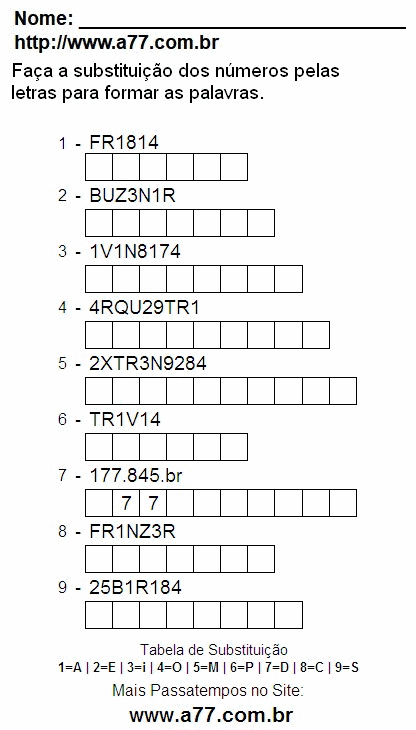 Passatempo Fácil Com Letras e Números Para Impressão