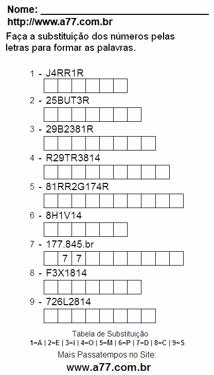 Passatempo Enigma de Palavras Para Imprimir