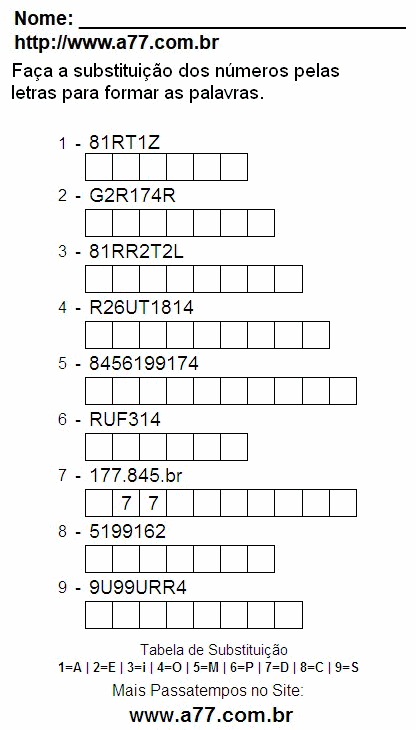 Passatempo Para Imprimir Com Letras e Números