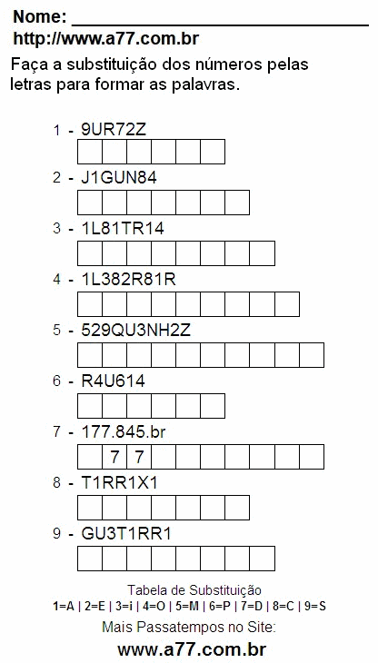 Passatempo Para Impressão Com Letras e Números