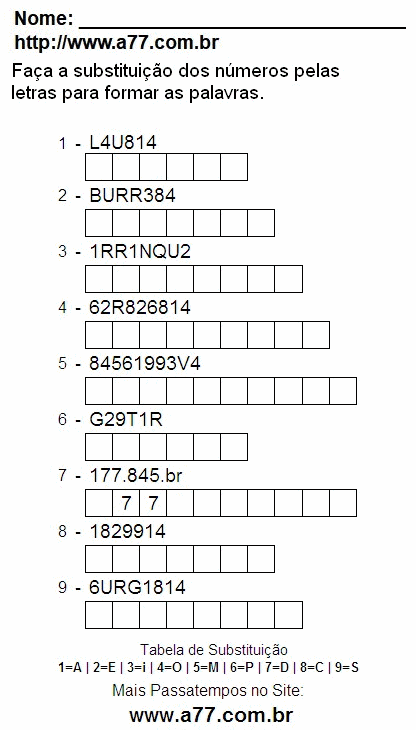 Fazer a Impressão de Passatempo Com Letras e Palavras