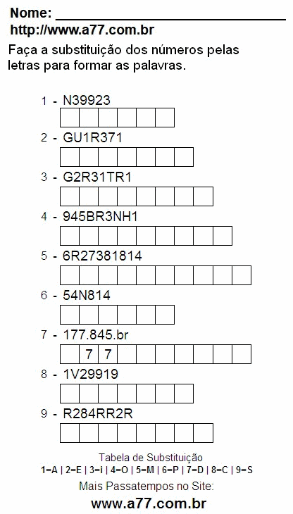 Passatempo Grátis Com Números e Palavras Para Imprimir