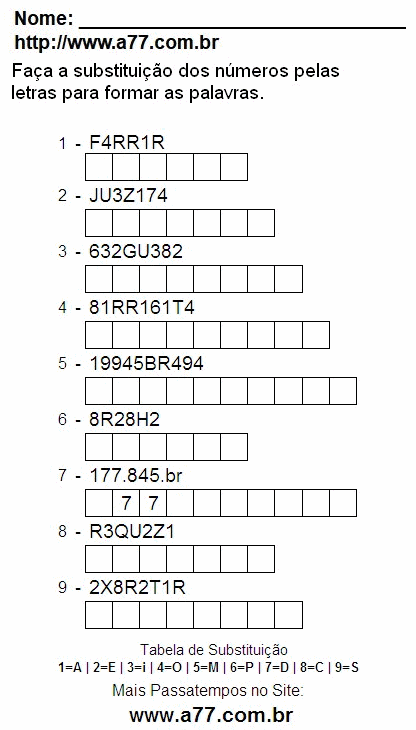 Passatempo Grátis Com Letras e Números Para Impressão