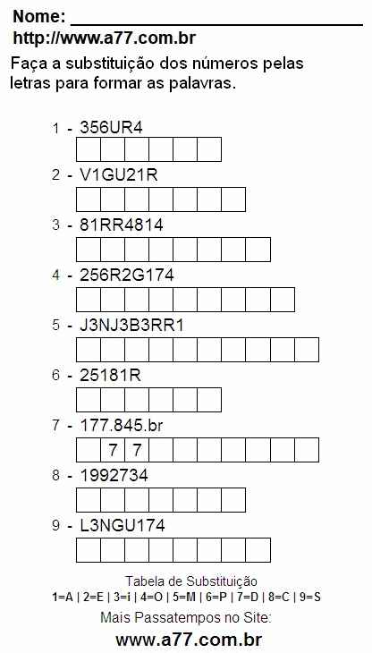 Imprimir Passatempo Com Letras e Números