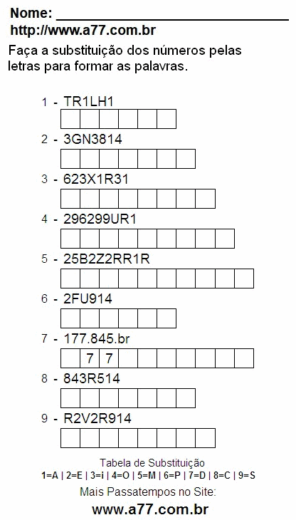 Passatempo Fácil Com Letras e Números Para Imprimir