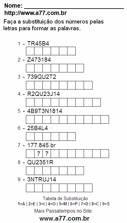 Passatempo Para Imprimir Com Letras e Números