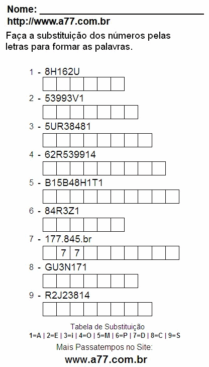 Passatempo Fácil Com Letras e Números Para Ser Impresso