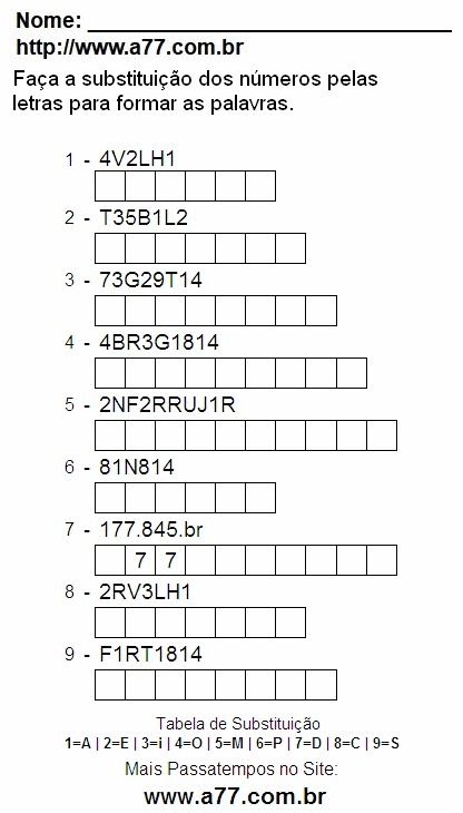 Fazer a Impressão de Passatempo Com Letras e Números