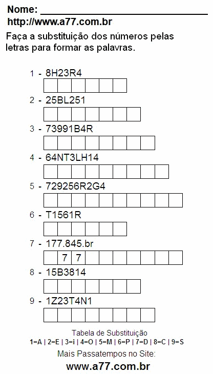 Passatempo Para Impressão Com Letras e Números