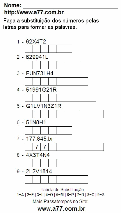 Passatempo Enigma de Palavras e Letras Para Ser Impresso