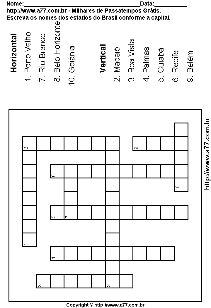 Cruzadinha Para Imprimir com os Estados Brasileiros