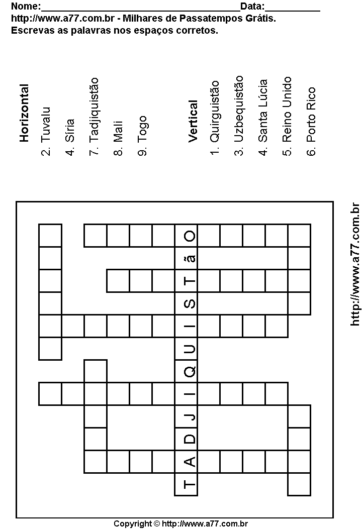 Cruzadinha Para Imprimir com Países