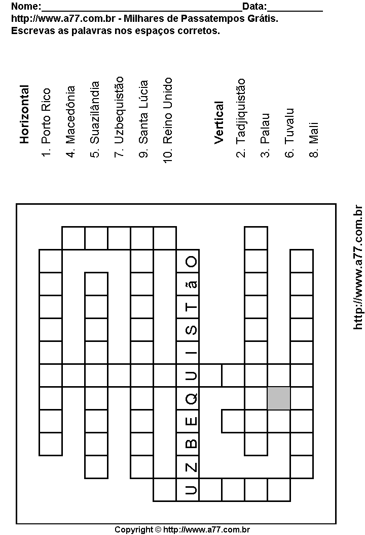 Cruzadinha Para Imprimir com Países