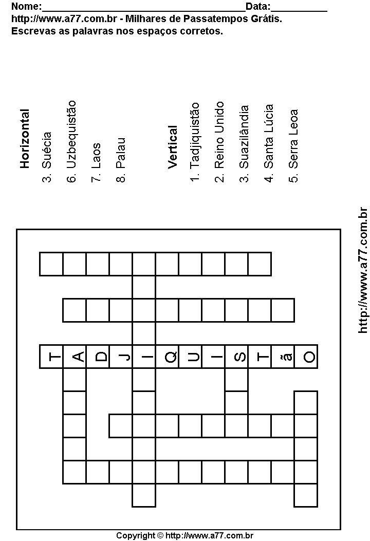 Cruzadinha Para Imprimir com Países