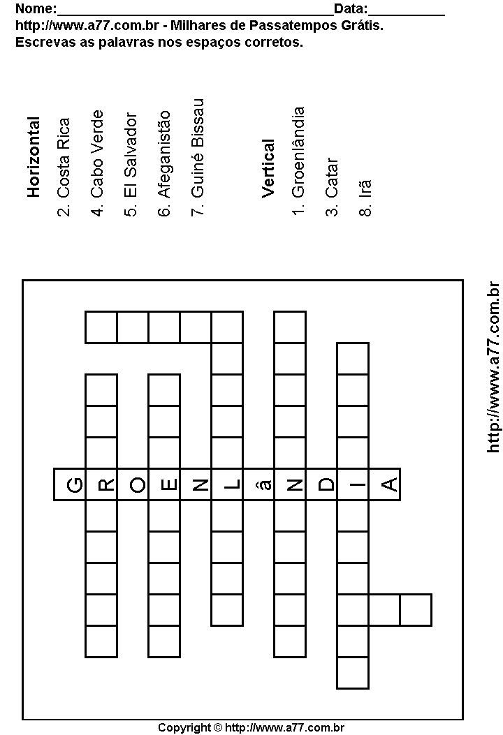 Cruzadinha Para Imprimir com Nomes de Países