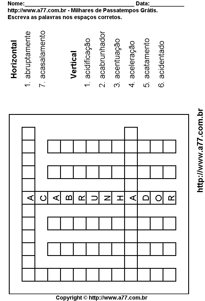 Imprimir Cruzadinha: Passatempo Grátis. Atividade Educativa Para