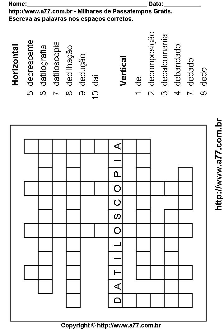 Cruzadinha Para Imprimir com Palavras Escritas Com a Letra D