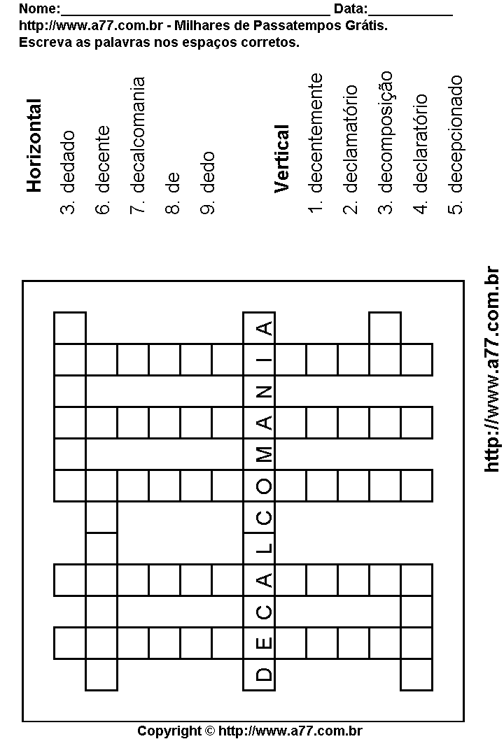 Cruzadinha Para Imprimir com Palavras Escritas Com a Letra D