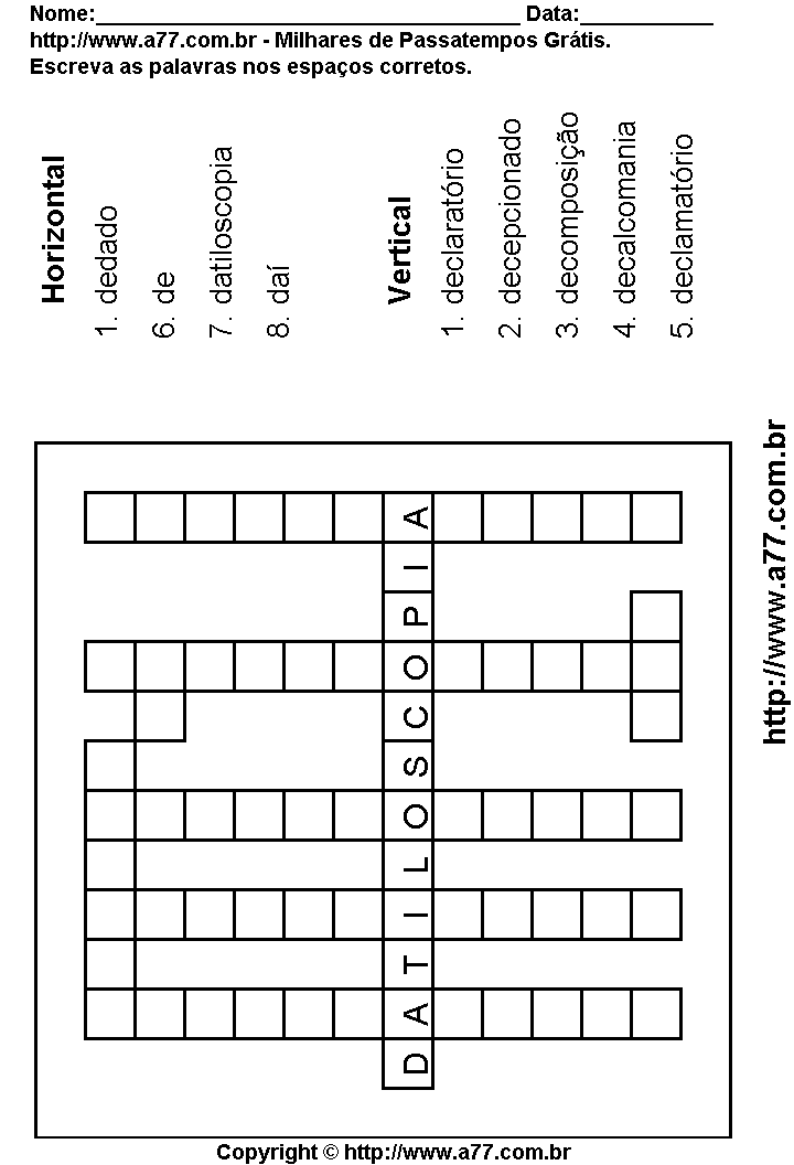 Cruzadinha Para Imprimir com Palavras Escritas Com a Letra D