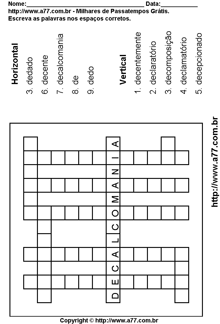 Cruzadinha Para Imprimir com Palavras Escritas Com a Letra D