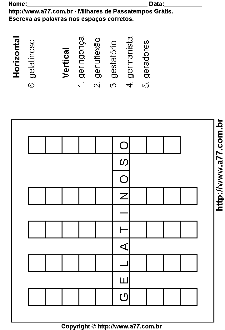 Cruzadinha Para Imprimir com Palavras Escritas Com a Letra G