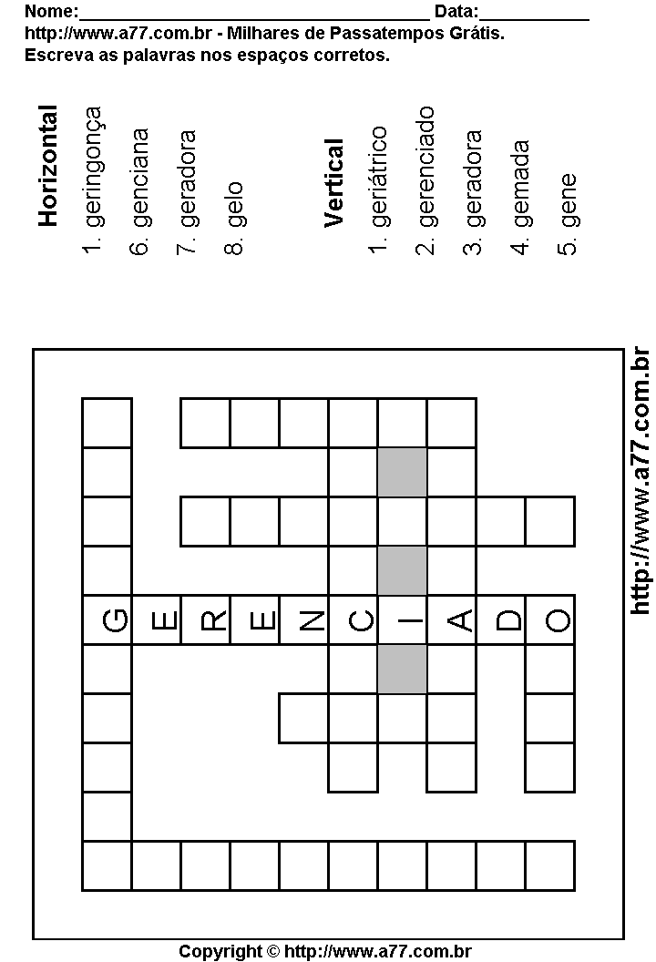 Cruzadinha Para Imprimir com Palavras Escritas Com a Letra G
