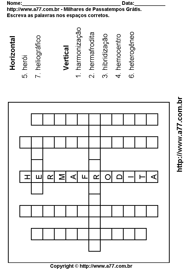 Cruzadinha Para Imprimir com Palavras Escritas Com a Letra H