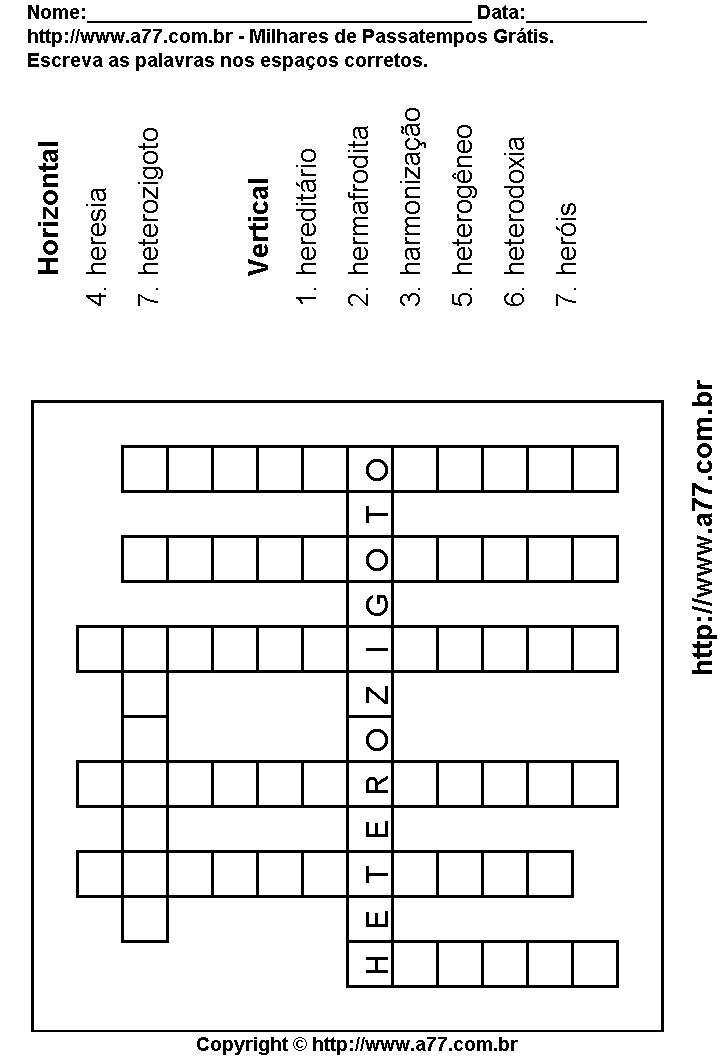 Cruzadinha Para Imprimir com Palavras Escritas Com a Letra H