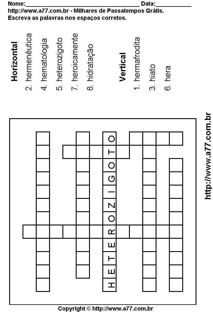 Cruzadinha Para Imprimir com Palavras Escritas Com a Letra H