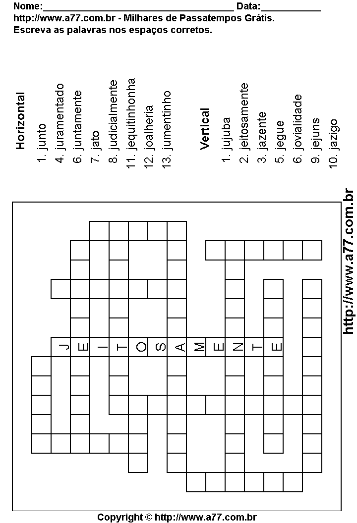 Caça Palavras Para Imprimir Com a Letra J Passatempo Grátis. Passatemo Nº  74.